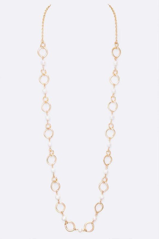 Chain Link Pearl Station Long Necklace - Bitsy Gypsy Boutique