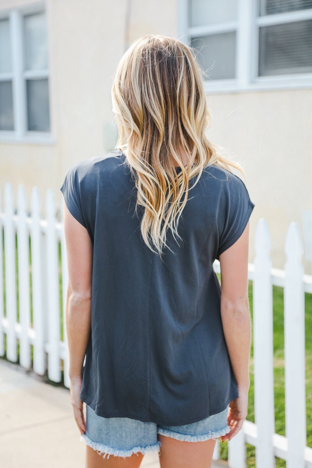 Charming In Charcoal Asymmetrical Shirred Modal Top - Bitsy Gypsy Boutique