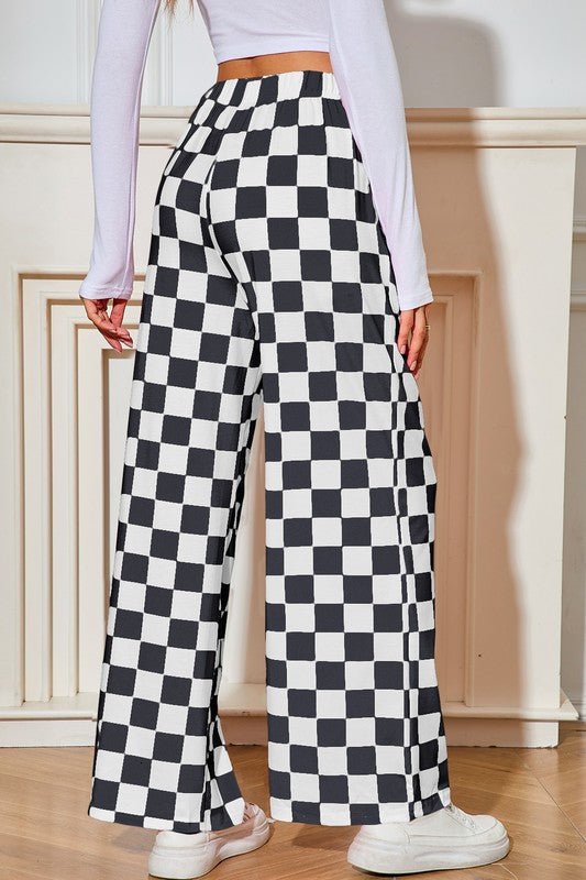 Checked Print High Waist Wide Leg Pants - Bitsy Gypsy Boutique