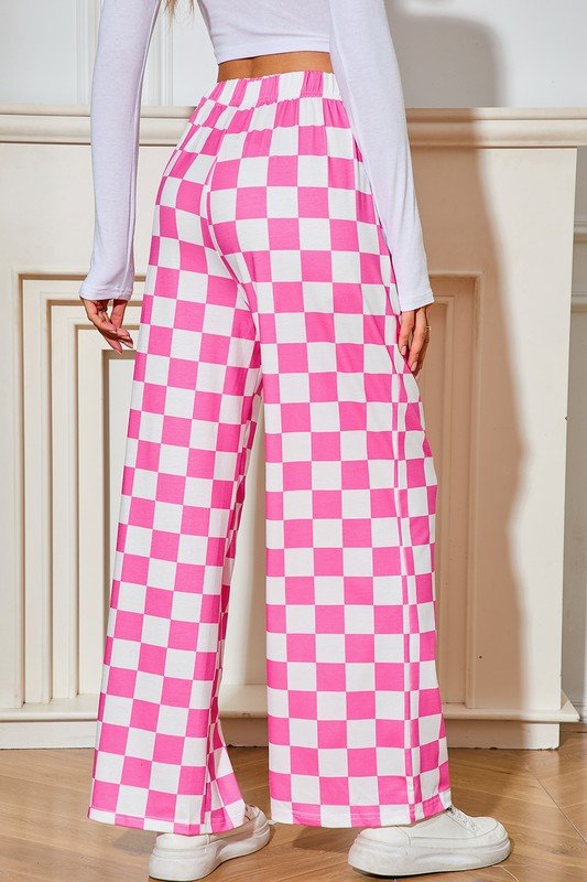 Checked Print High Waist Wide Leg Pants - Bitsy Gypsy Boutique