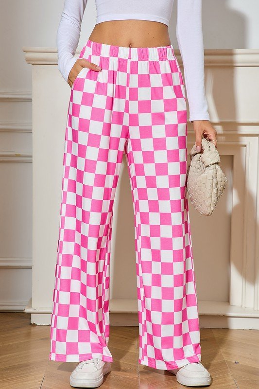 Checked Print High Waist Wide Leg Pants - Bitsy Gypsy Boutique