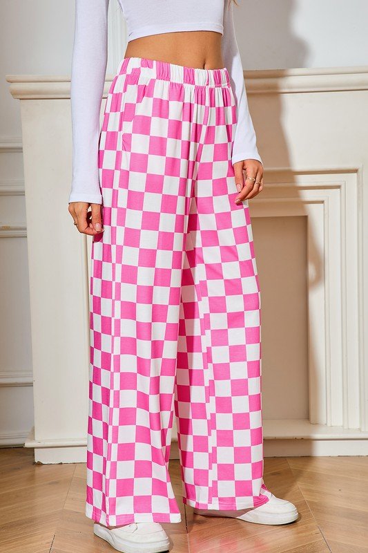 Checked Print High Waist Wide Leg Pants - Bitsy Gypsy Boutique