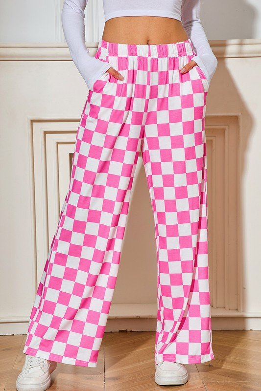 Checked Print High Waist Wide Leg Pants - Bitsy Gypsy Boutique