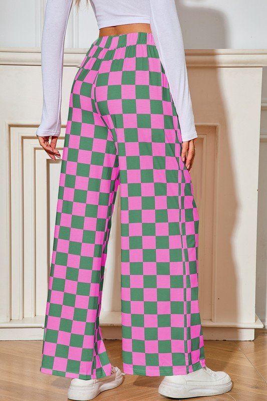 Checked Print High Waist Wide Leg Pants - Bitsy Gypsy Boutique