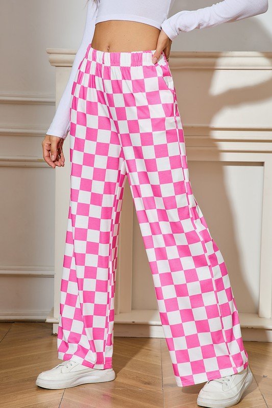 Checked Print High Waist Wide Leg Pants - Bitsy Gypsy Boutique