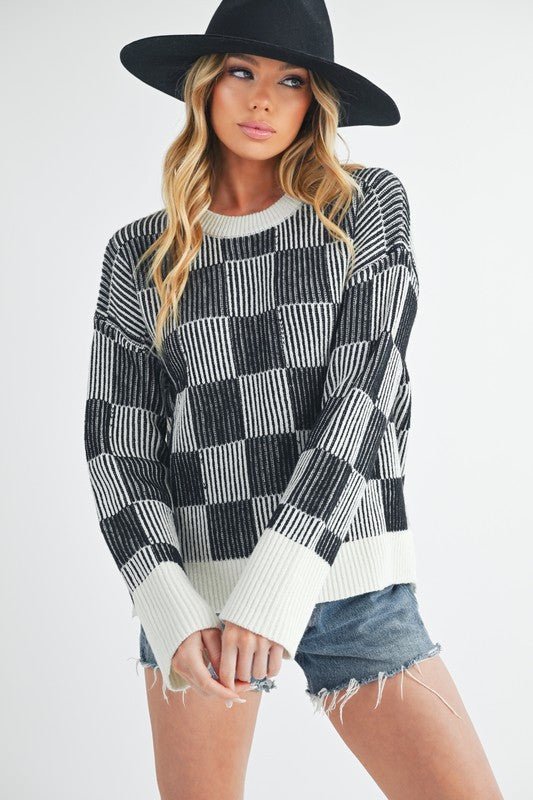 Checkered Catalina Sweater - Bitsy Gypsy Boutique