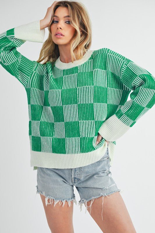 Checkered Catalina Sweater - Bitsy Gypsy Boutique