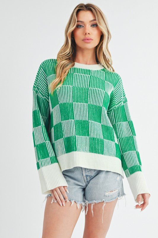 Checkered Catalina Sweater - Bitsy Gypsy Boutique