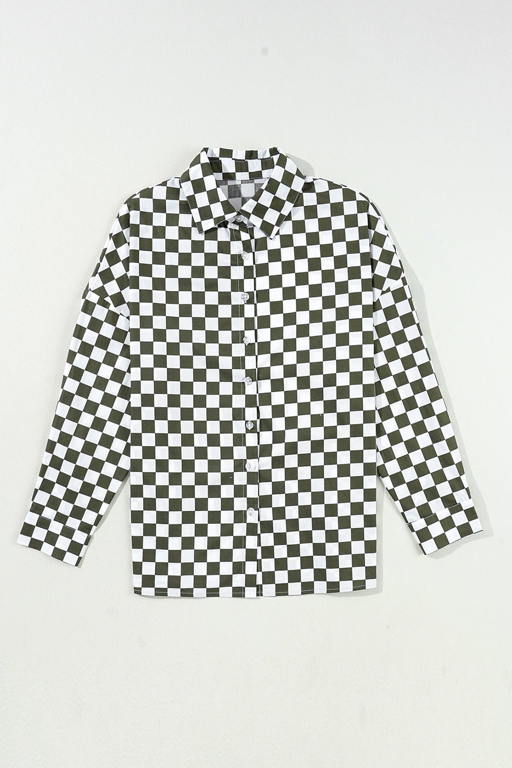 Checkered Collared Neck Long Sleeve Shirt - Bitsy Gypsy Boutique