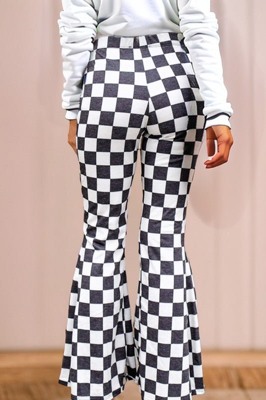 Checkered High Rise Flared Pants - Bitsy Gypsy Boutique