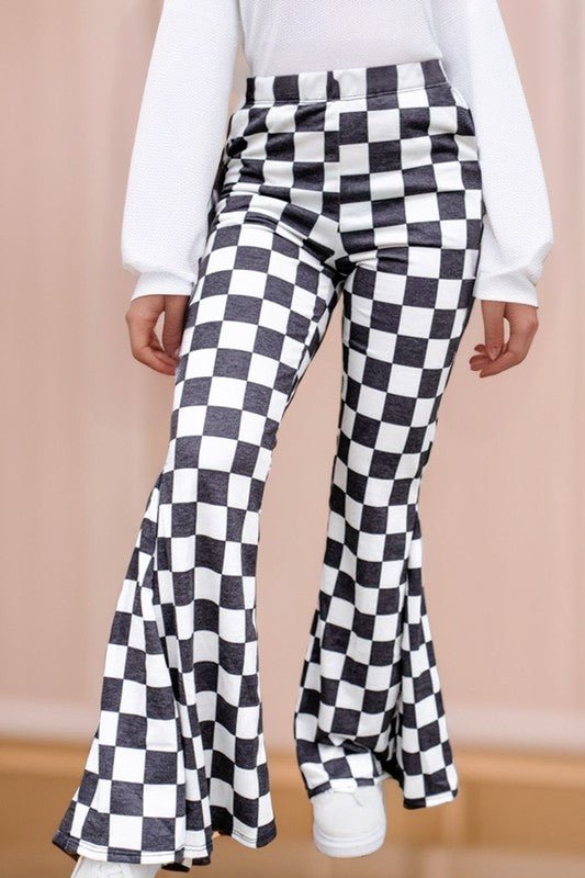 Checkered High Rise Flared Pants - Bitsy Gypsy Boutique