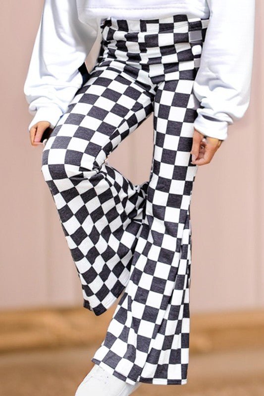 Checkered High Rise Flared Pants - Bitsy Gypsy Boutique