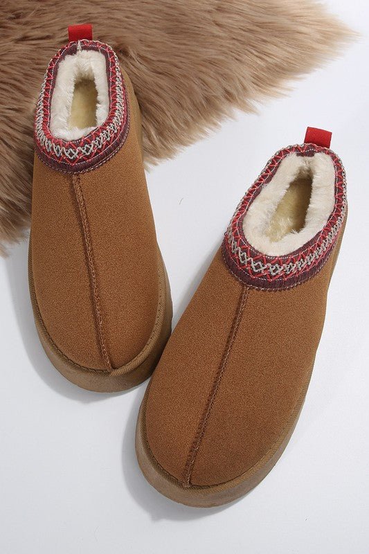 Chestnut Suede Contrast Plush Lined Snow Boots - Bitsy Gypsy Boutique