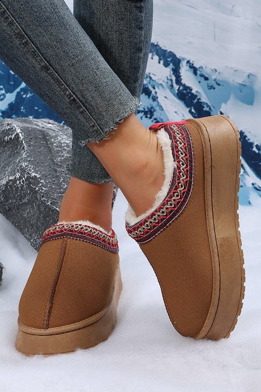 Chestnut Suede Contrast Plush Lined Snow Boots - Bitsy Gypsy Boutique