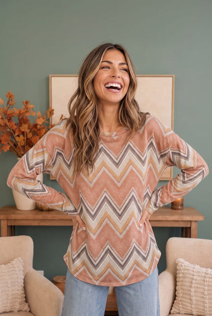 Chevron Dreams Long Sleeve Top - Bitsy Gypsy Boutique