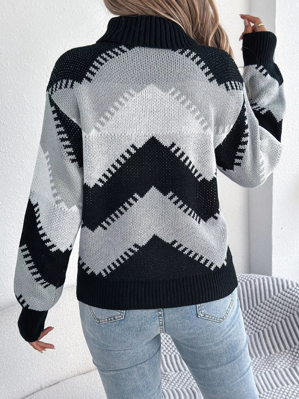 Chevron Pattern Turtleneck Sweater - Bitsy Gypsy Boutique