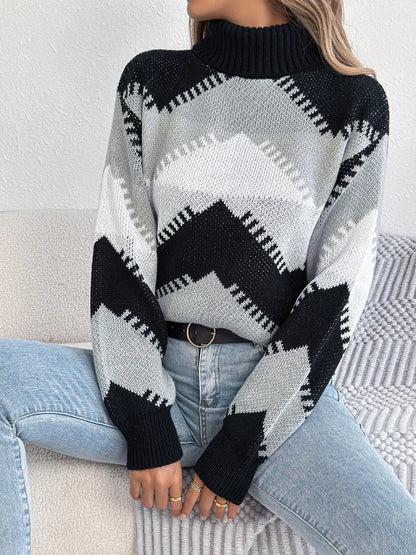Chevron Pattern Turtleneck Sweater - Bitsy Gypsy Boutique