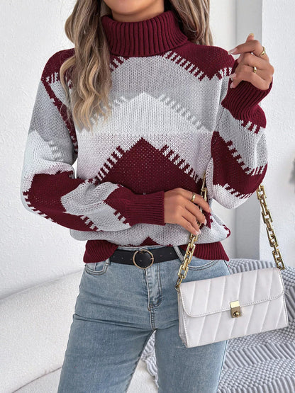 Chevron Pattern Turtleneck Sweater - Bitsy Gypsy Boutique