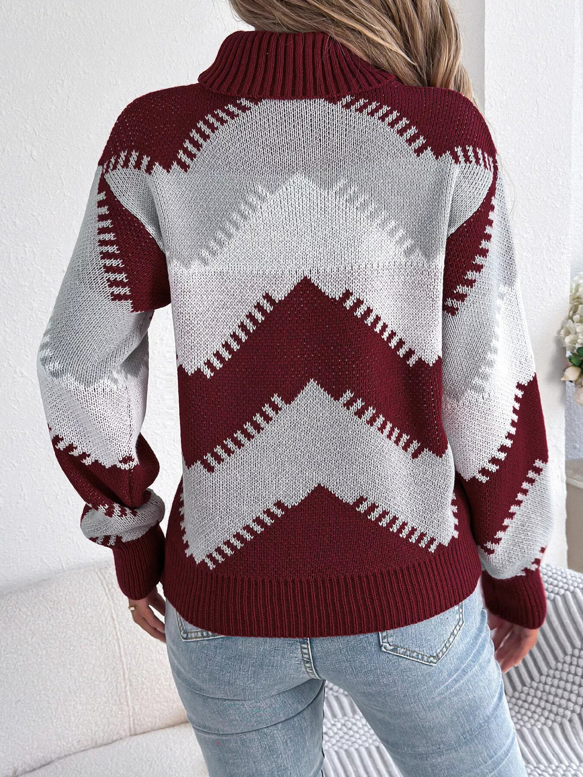 Chevron Pattern Turtleneck Sweater - Bitsy Gypsy Boutique