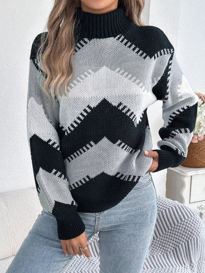 Chevron Pattern Turtleneck Sweater - Bitsy Gypsy Boutique