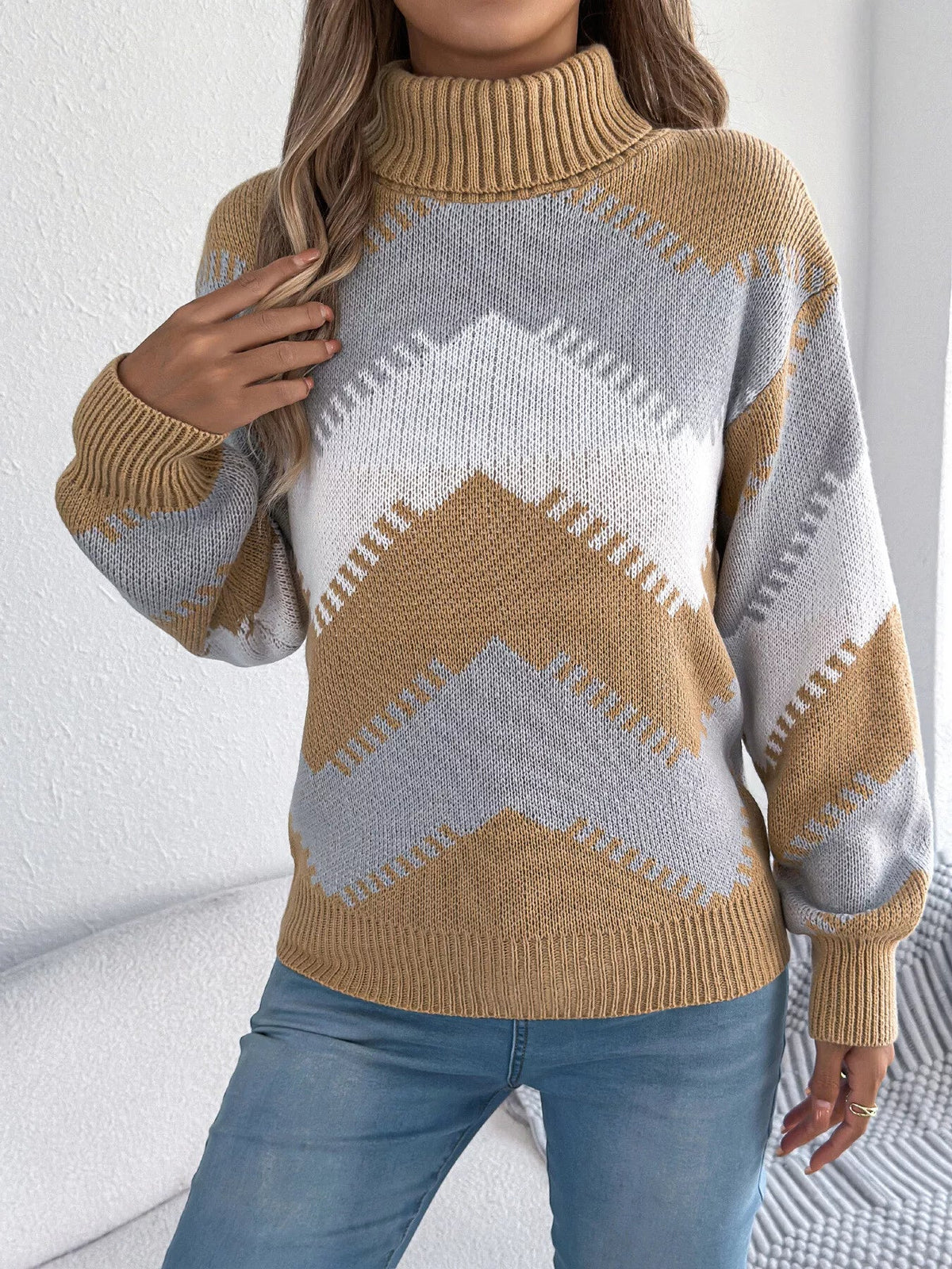 Chevron Pattern Turtleneck Sweater - Bitsy Gypsy Boutique