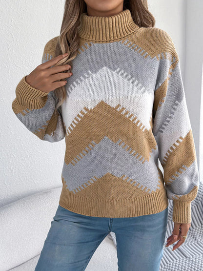 Chevron Pattern Turtleneck Sweater - Bitsy Gypsy Boutique