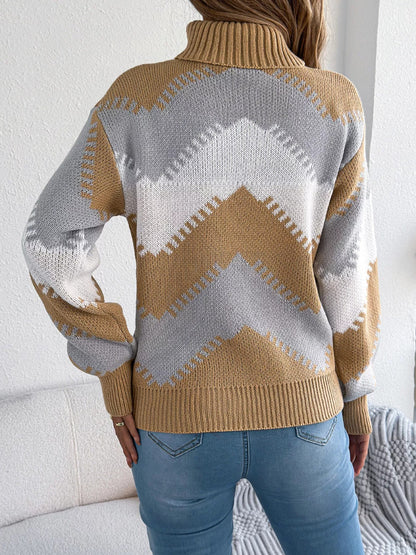 Chevron Pattern Turtleneck Sweater - Bitsy Gypsy Boutique