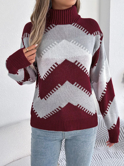 Chevron Pattern Turtleneck Sweater - Bitsy Gypsy Boutique