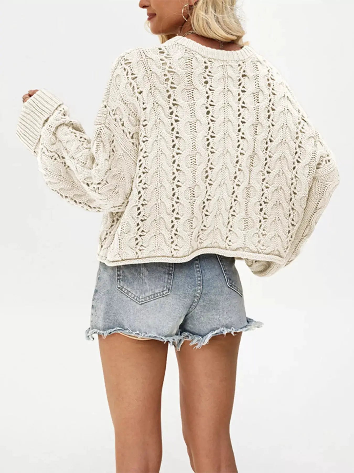 Chic Cable Knit Half-Button Openwork Sweater by Trendsi