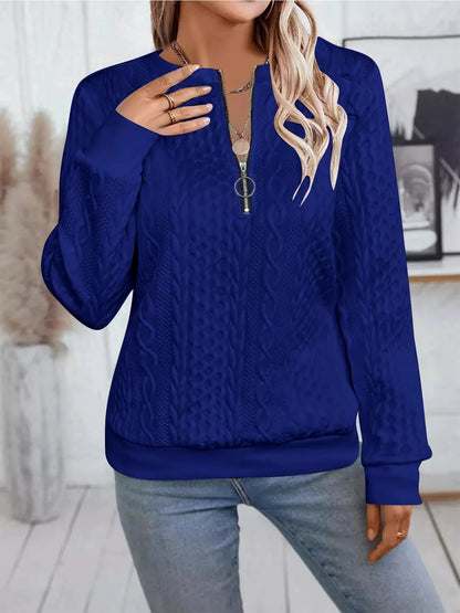 Chic Cable Texture Quarter-Zip Sweatshirt by Trendsi