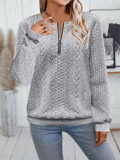 Chic Cable Texture Quarter-Zip Sweatshirt by Trendsi