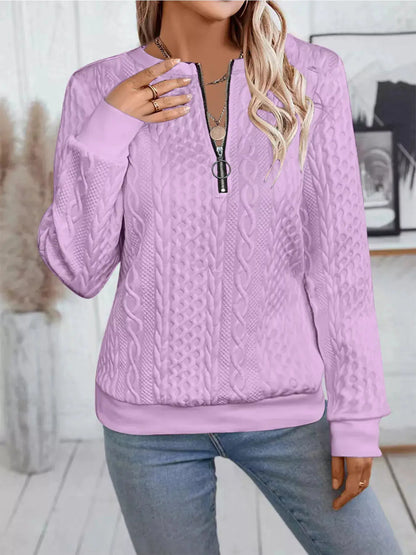 Chic Cable Texture Quarter-Zip Sweatshirt by Trendsi