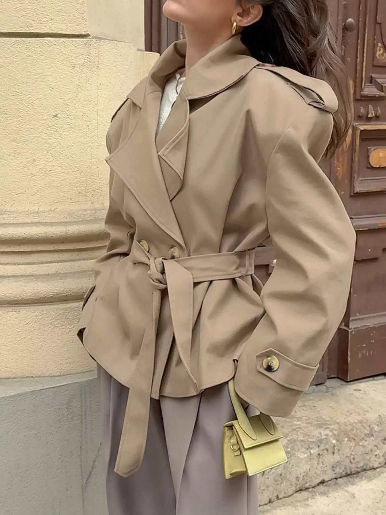 Chic Double-Breasted Belted Trench Coat by Trendsi