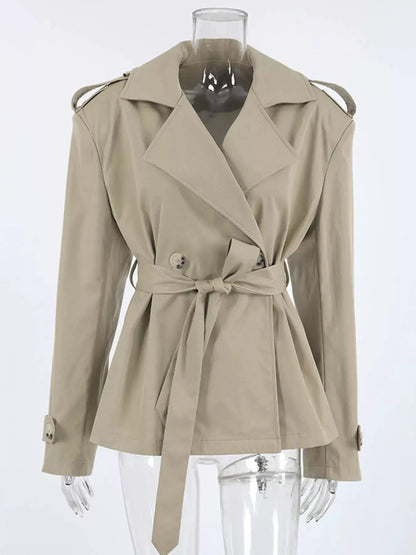 Chic Double-Breasted Belted Trench Coat by Trendsi
