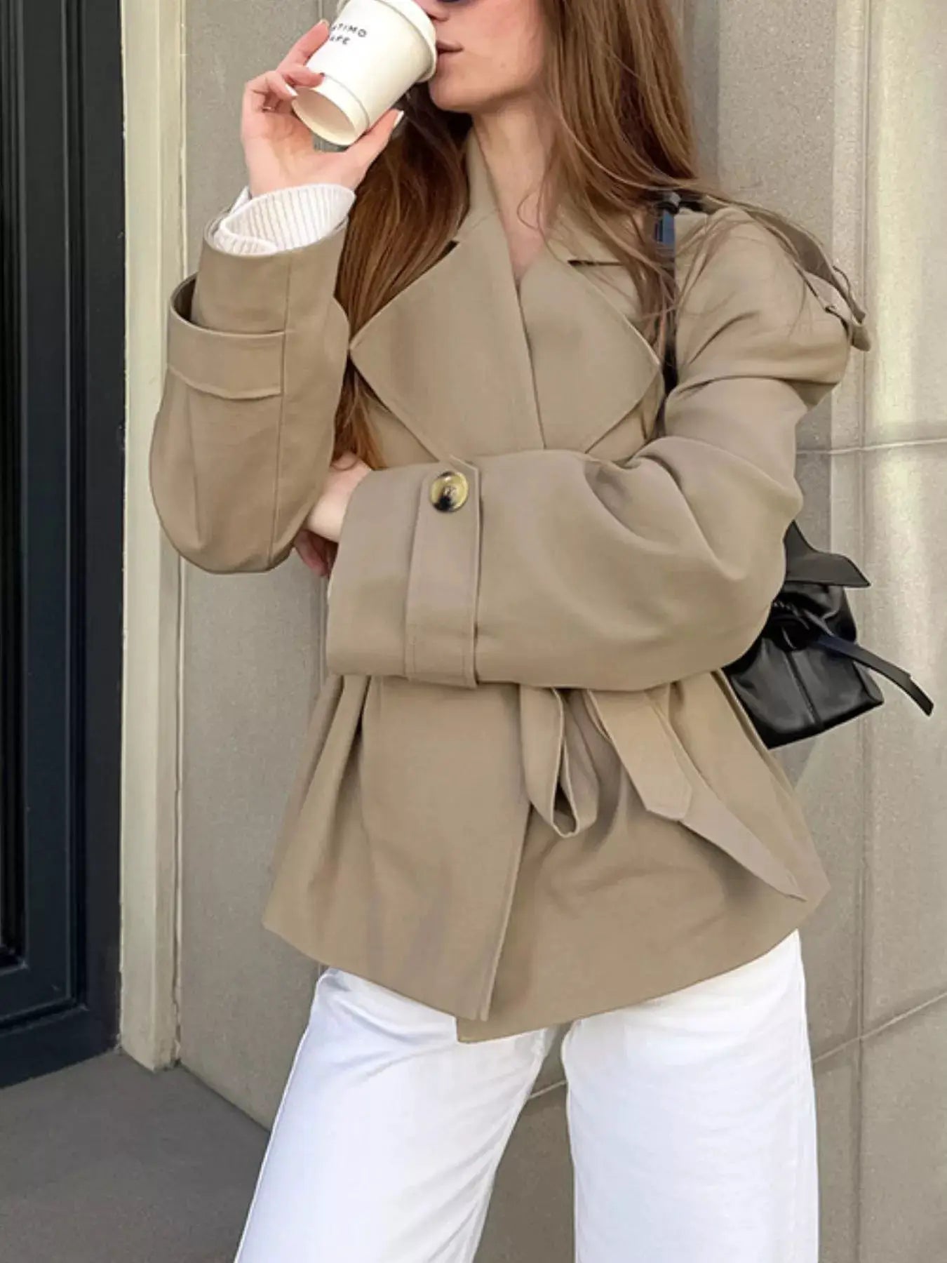 Chic Double-Breasted Belted Trench Coat by Trendsi