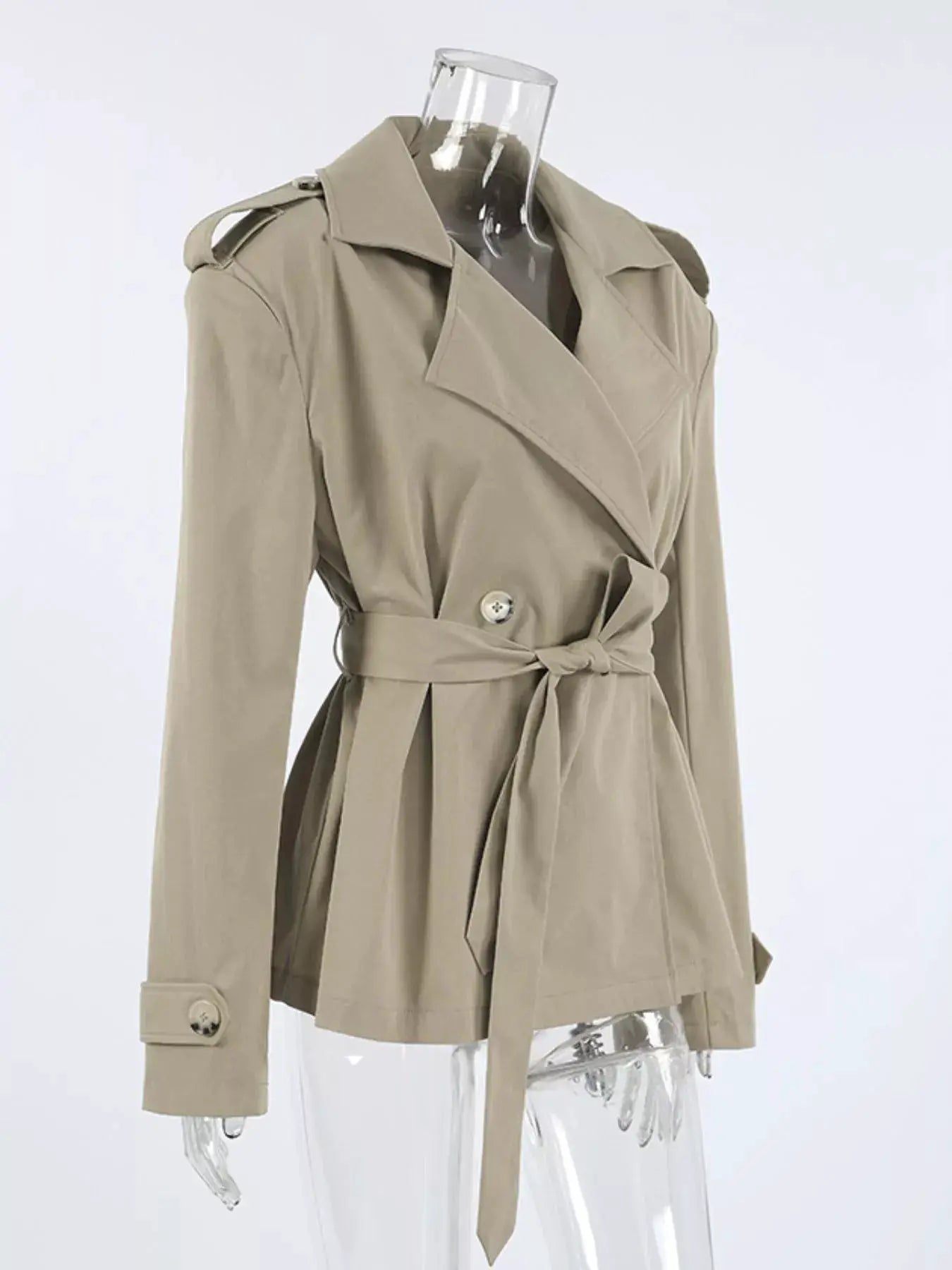 Chic Double-Breasted Belted Trench Coat by Trendsi