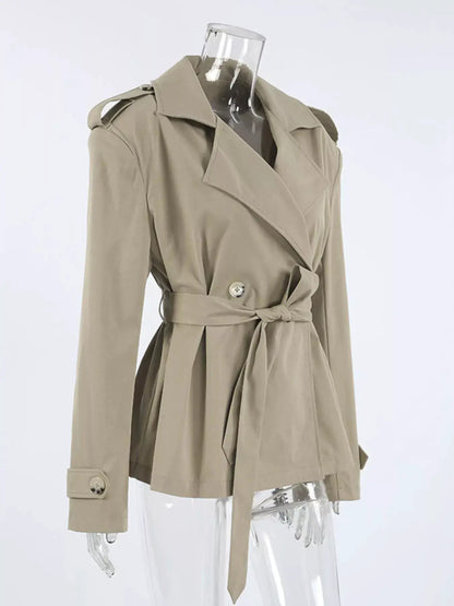 Chic Double-Breasted Belted Trench Coat by Trendsi