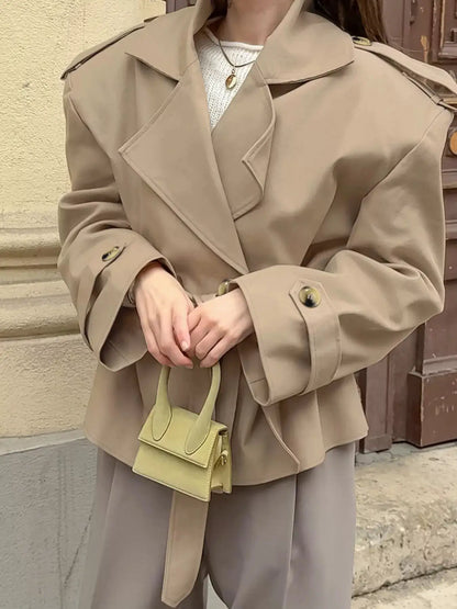 Chic Double-Breasted Belted Trench Coat by Trendsi