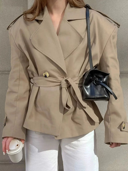 Chic Double-Breasted Belted Trench Coat by Trendsi