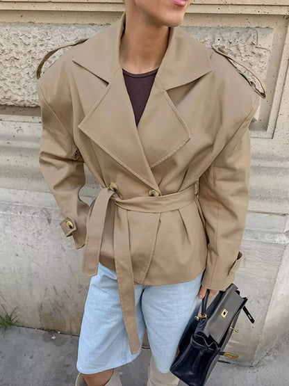 Chic Double-Breasted Belted Trench Coat by Trendsi