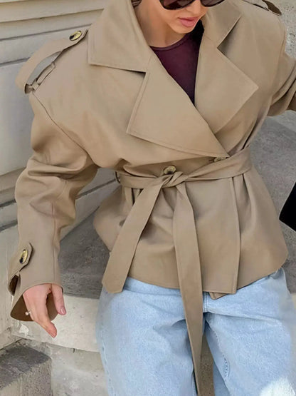 Chic Double-Breasted Belted Trench Coat by Trendsi