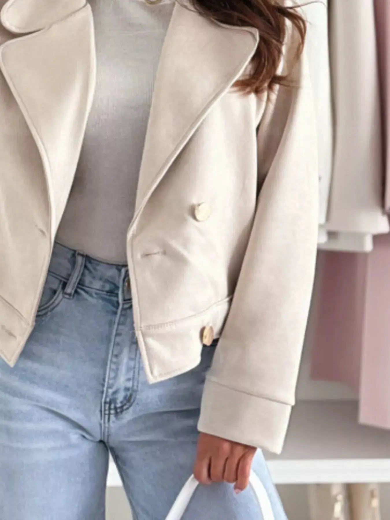 Chic Double-Breasted Cropped Jacket by Trendsi