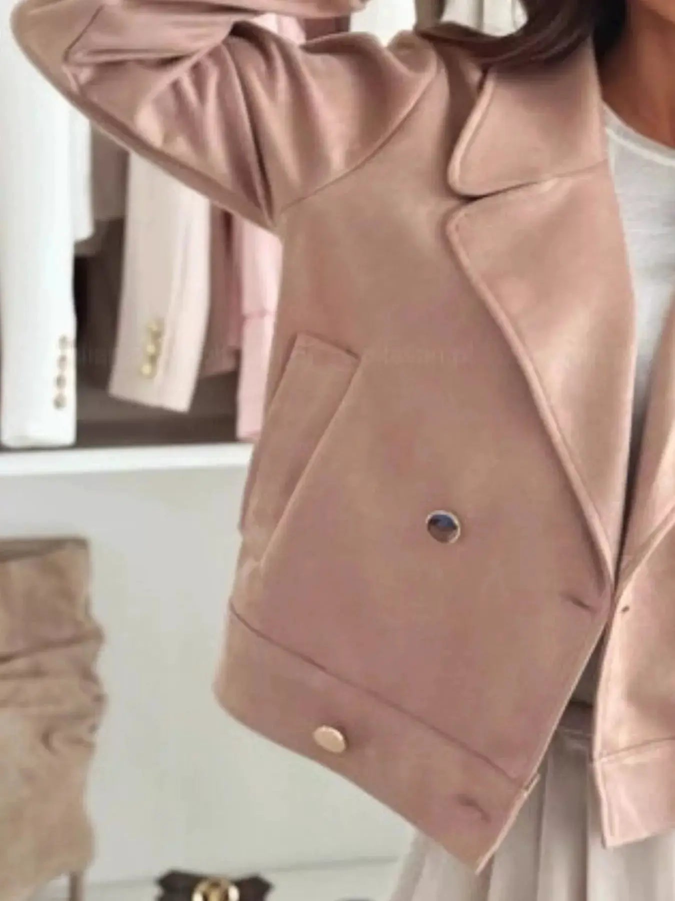 Chic Double-Breasted Cropped Jacket by Trendsi