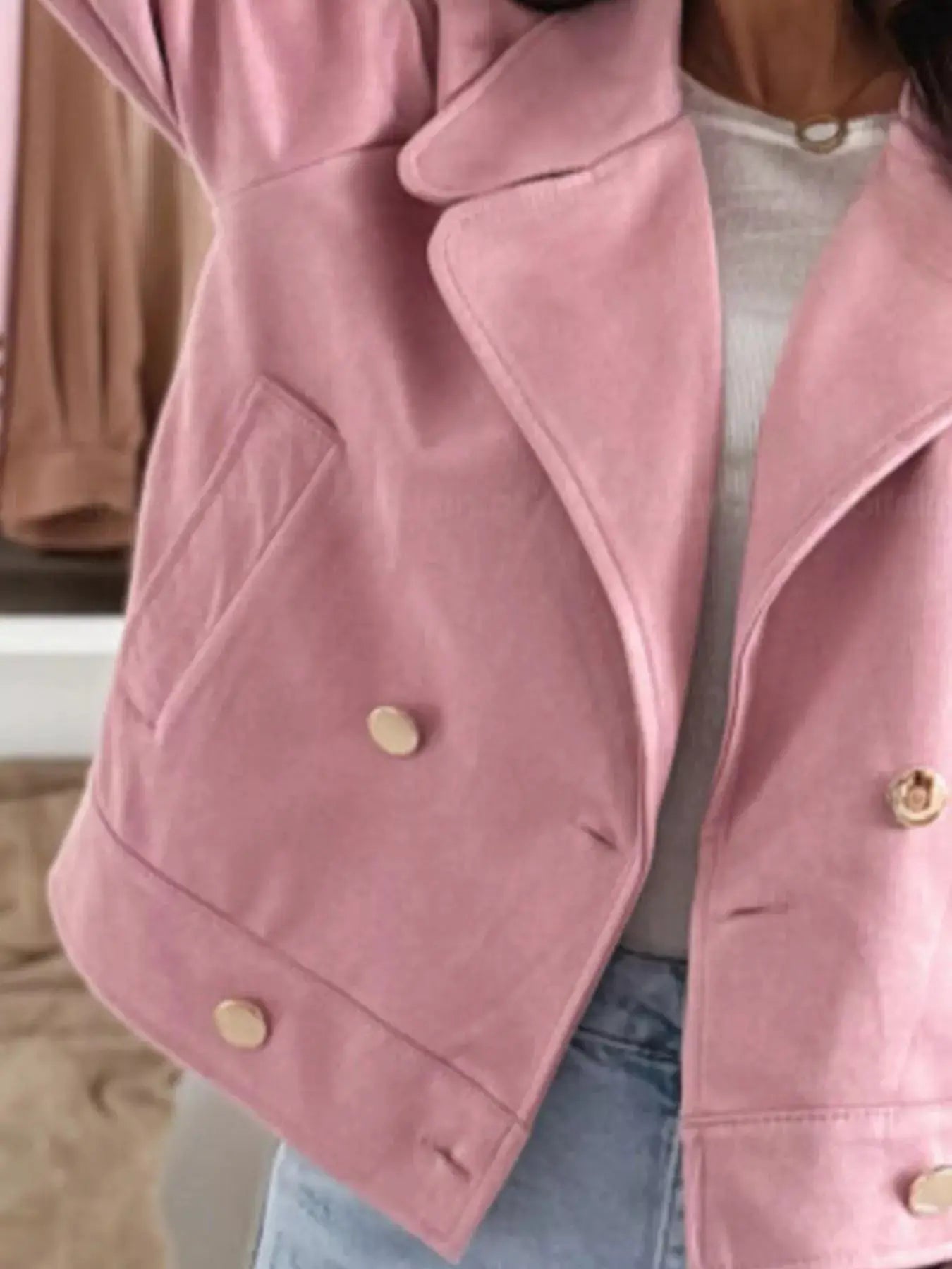 Chic Double-Breasted Cropped Jacket by Trendsi