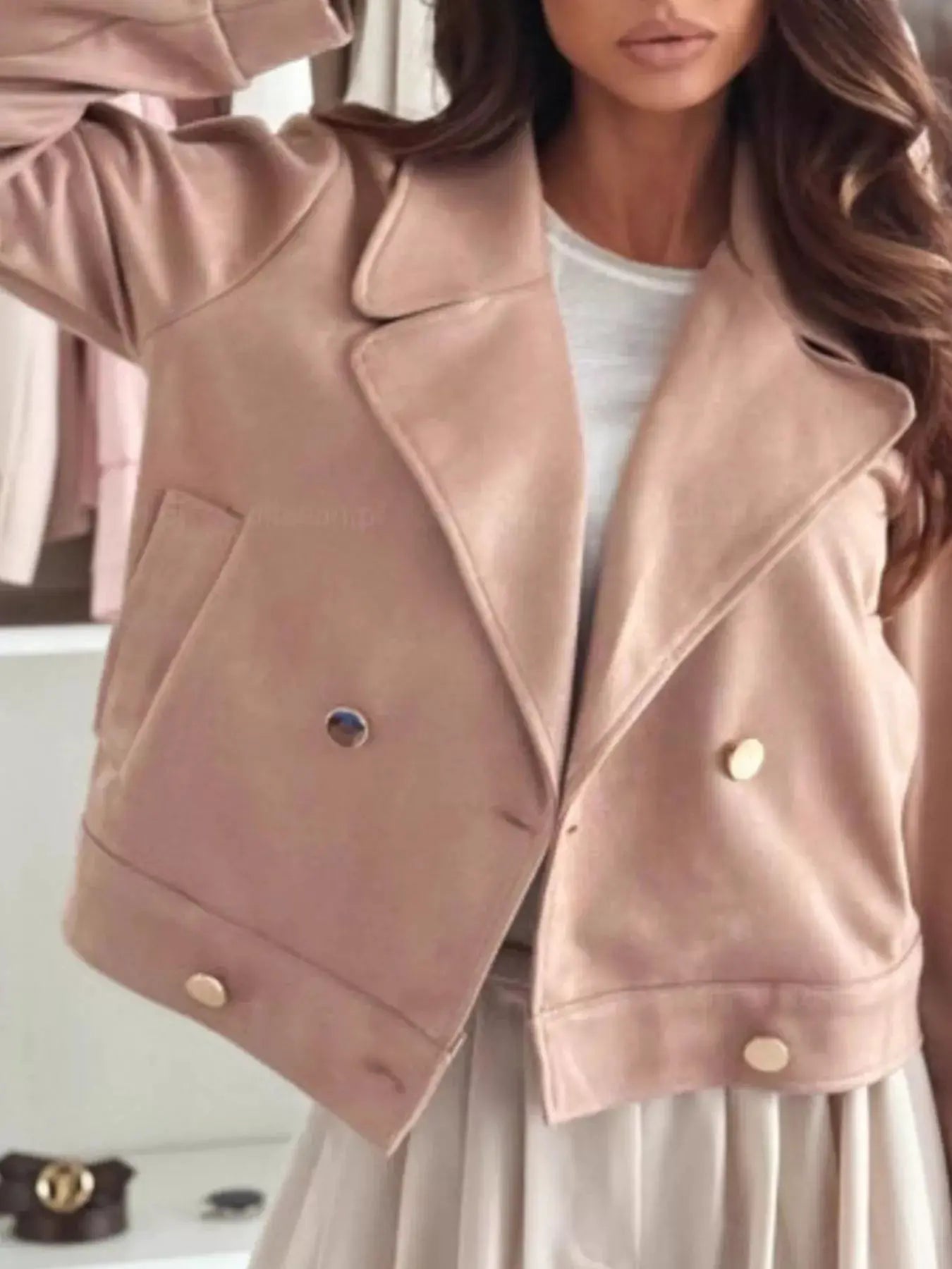 Chic Double-Breasted Cropped Jacket by Trendsi