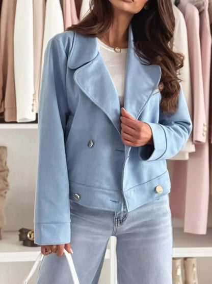 Chic Double-Breasted Cropped Jacket by Trendsi