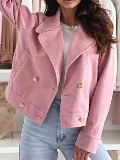 Chic Double-Breasted Cropped Jacket by Trendsi