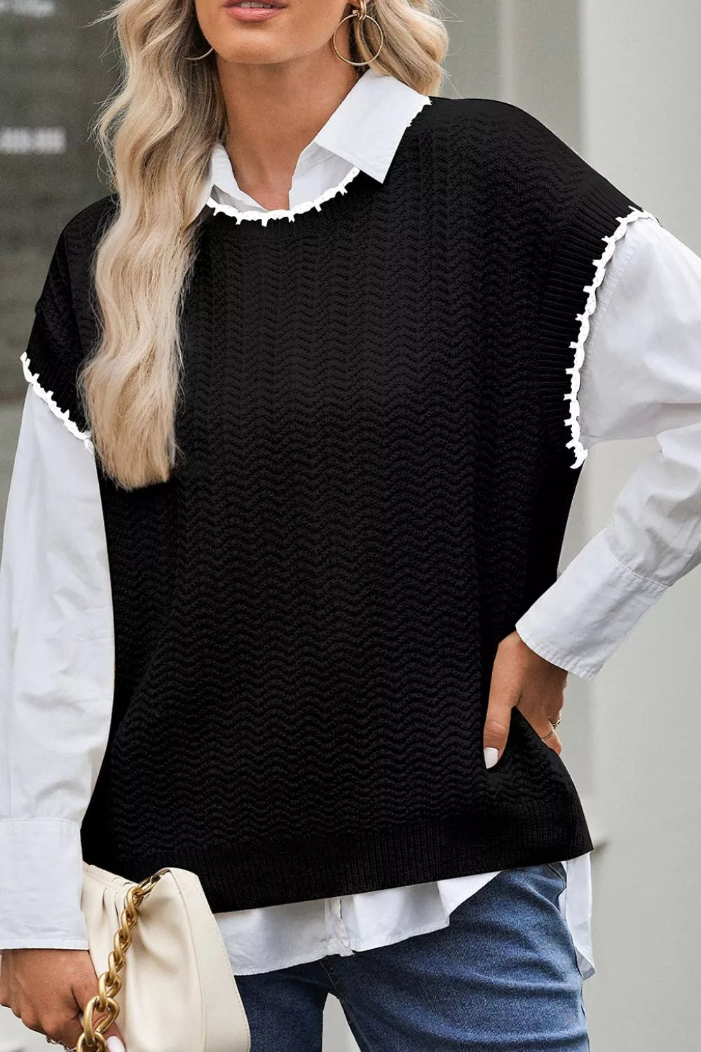 Chic Textured Knit Sleeveless Sweater Vest - Bitsy Gypsy Boutique