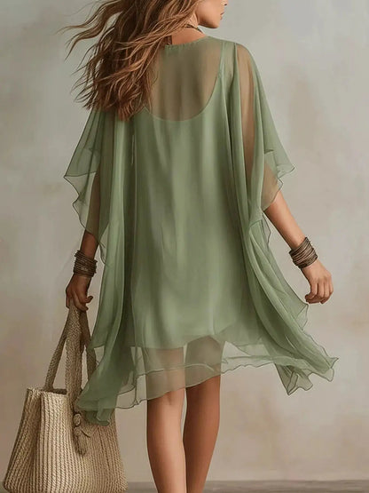 Chiffon V-Neck Mini Dress by Trendsi