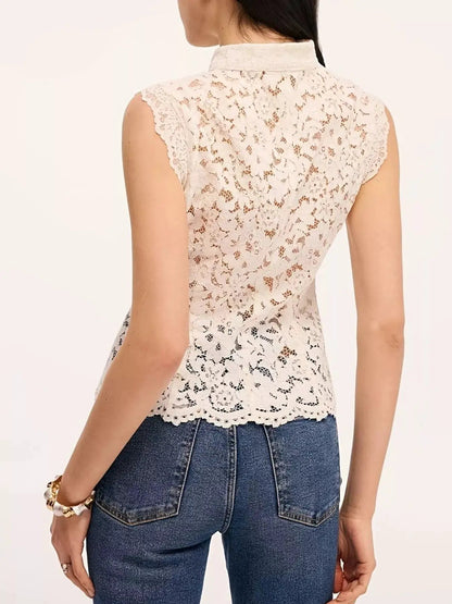 Chinese Knot Buttons Lace Sleeveless Top - Bitsy Gypsy Boutique